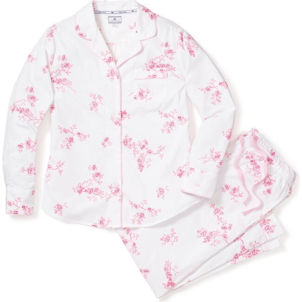 Petite Plume Women Small English Rose Floral Long Sleeve Pajama Set 100% Cotton
